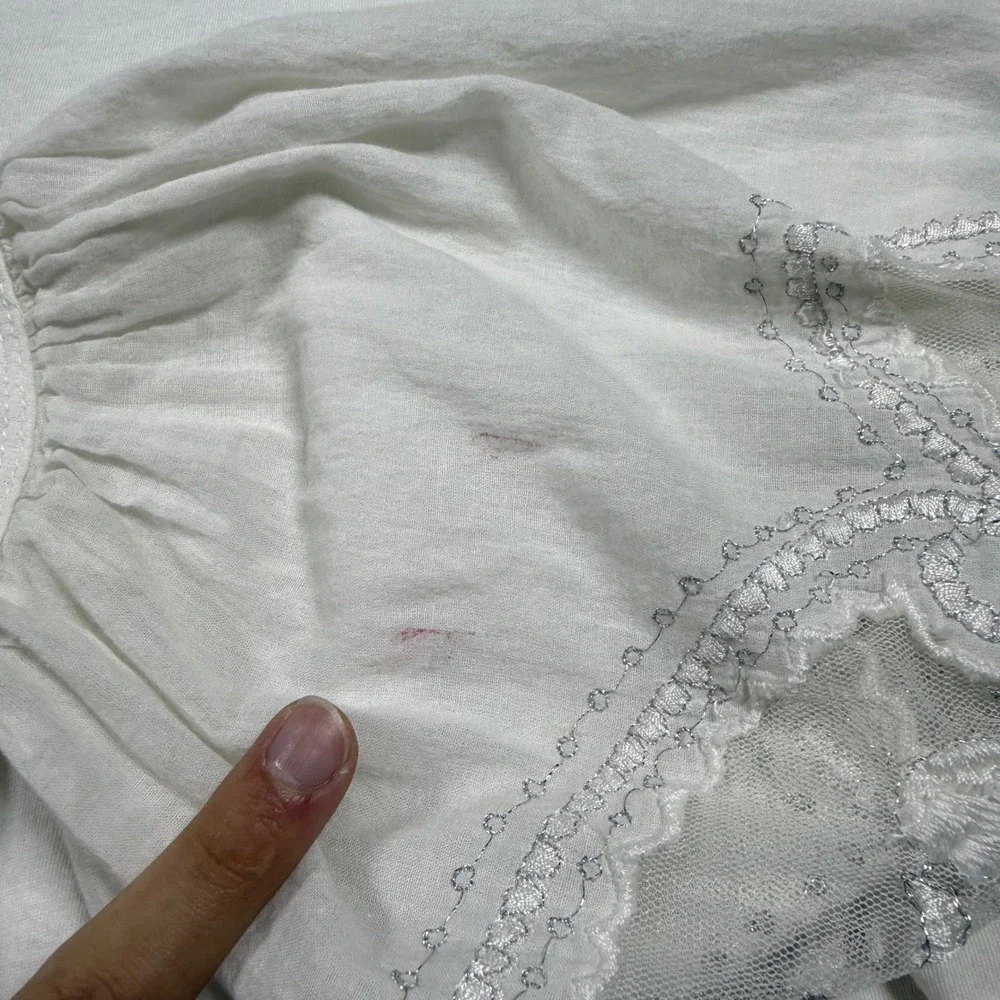 Free People White Lace Embroidered Peplum Long Sleeve Boho Blouse Womens Medium